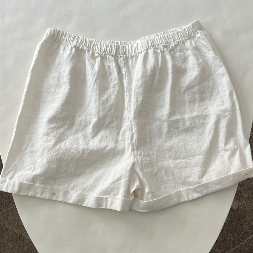 LOTTE.99 White Linen Designer Patchwork Pocket Shorts XL $259 - Picture 3 of 6